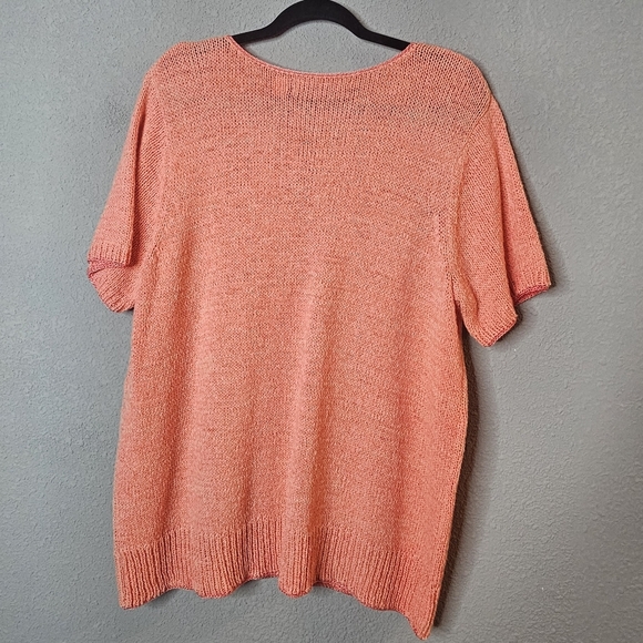 Crazy Horse Women Pastel Peach‎ Orange Sweater 1 (1X) Short Sleeve Knit Easter - Picture 7 of 10